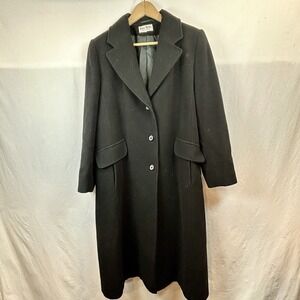 Vintage John Weitz Poland black wool cashmere long double‎ breasted coat 12P